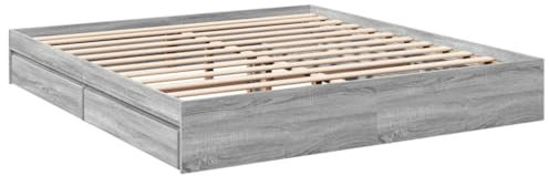 vidaXL Cama con cajones Madera ingeniería Gris Sonoma 200x200 cm, armazón de Cama, Cama, Base de Cama, armazones de Cama, Cama Doble