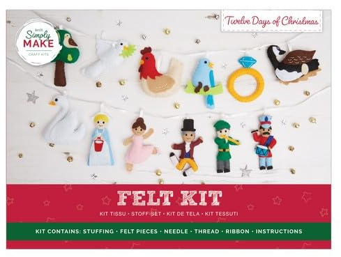 Simply Make Twelve Days of Christmas Felt Craft Kit, Felting Crafts, Adults, Kids, Great Gifts, Beginners Hobbies, DIY Crafts Decorations, Felting Embroidery Sewing Kits, Christmas Crafts