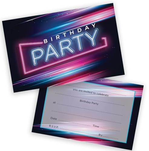 Birthday Party Invitations Men Women - Disco Neon Lights 36 Pack - Adults Birthday Invitations for Friends Family A6 Bday Party Invites Invitation Cards with Folding Envelopes