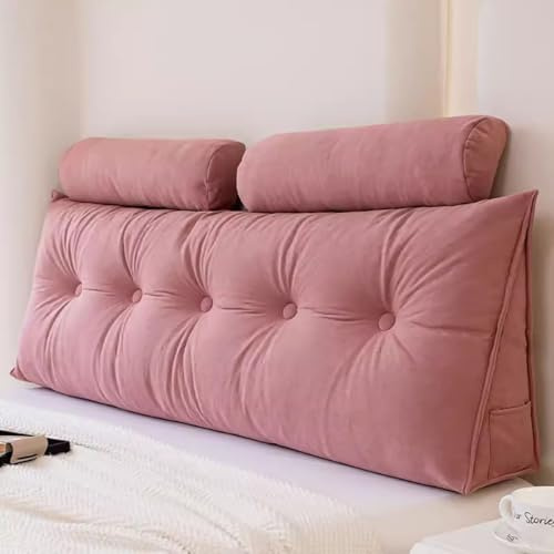 MONDEX Bett Rückenkissen mit Nackenkissen, Bequemes Lesekissen für Bett und Sofa, Groß Lang Keilkissen mit Abnehmbar Waschbarem Bezug, Rückenstützkissen Wandkissen Bettkissen Rückenlehne,Rosa,200CM