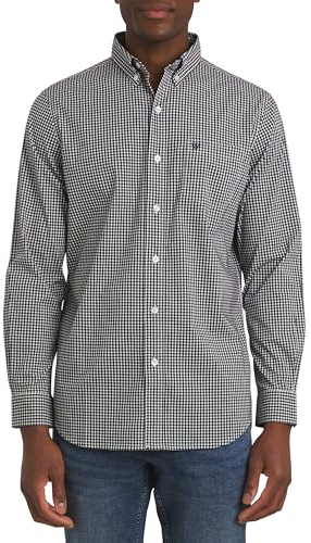 Chaps Men's Classic Fit Long Sleeve Button Down Stretch Poplin Casual Shirt, American Black, Medium