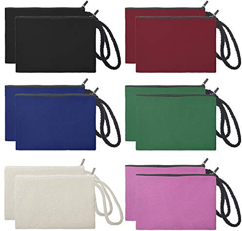 Aspire 12-Confezione Sacchetti con Cerniera in Tela di Cotone 100%, Borsa fai da in Tela 17 x 12 cm, Astucci per Artigianato