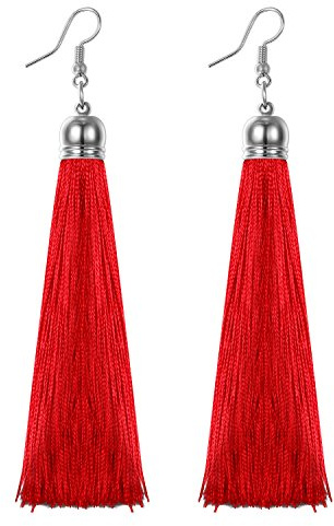 Flongo boho Quasten ohrringe hängend: Damen mit Lang gross Quasten Tassel Schwarz Blau Rot Weiß Braun Bunt Böhmische style Ohrstecker Charm Anhänger Baumeln Ohrhänger Mehrfarbig für Frauen Mädchen