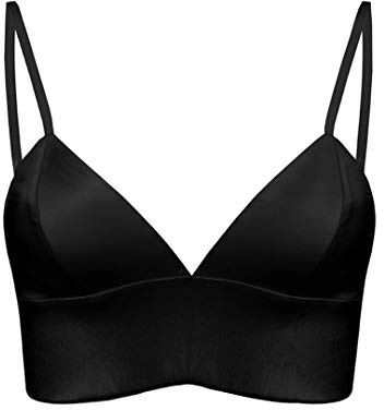 SilRiver Womens Silk Triangle Satin Bralette Top Wire-Free Soft Bra Blacks