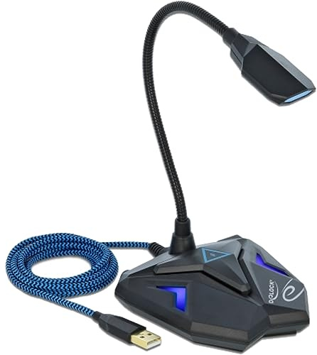 Delock Desktop USB Gaming Mikrofon mit Schwanenhals und Mute Button, 66330