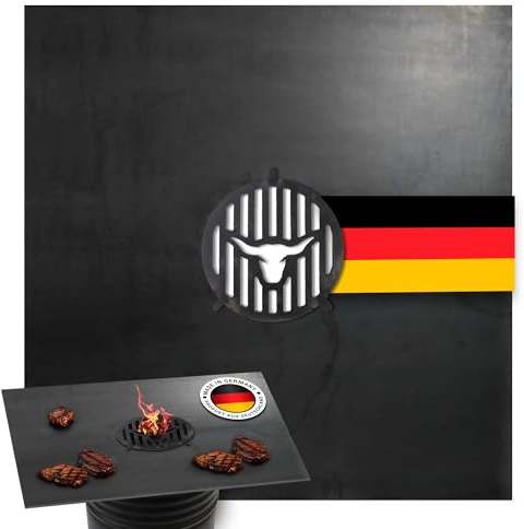 Feuerplatte eckig für Feuertonne 80 x 80 cm, 8 mm Stärke - INKL. Grilleinsatz - Grillplatte Plancha, Feuerschale mit Grillring, Grilltonne mit Feuerplatte – Ideal für BBQ & Outdoor-Kochen #263
