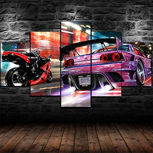 Myrdsio Impressions Sur Toile 5 Panneaux Muraux Voiture De Sport Classique De Luxe Rétro Tableau Decoration Murale Tendu Sur Chassis Encadrée,Toile Salon Tableaux Murale Decoration