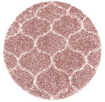 Carpetsale24 Hochflor Teppich Rund 80 cm Rosa Modern Skandinavisch Geometrisches Design Shaggy Flauschig Weich Pflegeleicht für Schlafzimmer Wohnzimmer Kinderzimmer