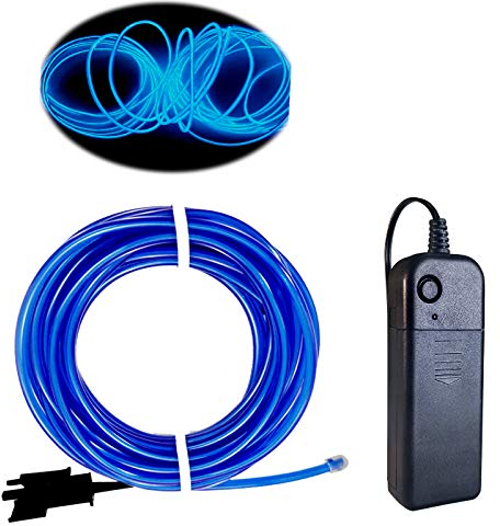 Balabaxer EL-Leuchtdraht Blau, 9.8 Fuß/3 Meter portable steuerungsbetriebene Neon-Lichtleiste, 360° schneidbare leuchtende Seilenlichter für Partys, Halloween und DIY-Dekoration.