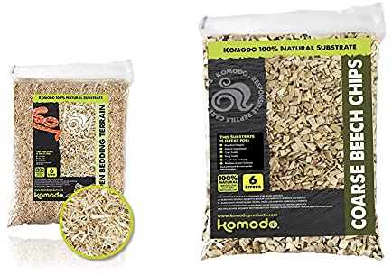 Komodo Aspen Bed Terrain, 12 Litre & Coarse Beech Chips, Substrate for Reptiles, Natural Substrate, Reptile Substrate, Beech Chips, Coarse, 6 Litre, may vary