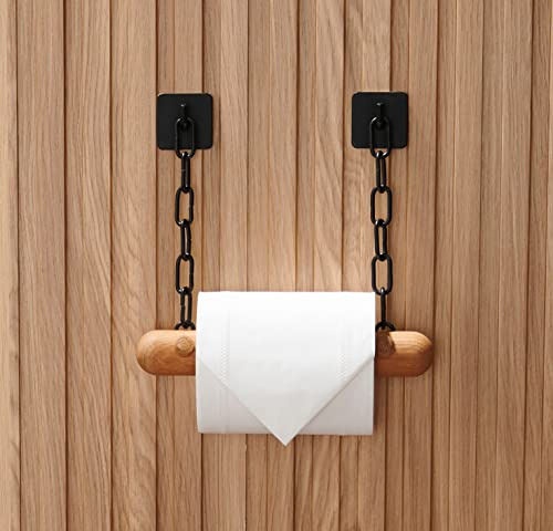 DEKAZIA® Toilettenpapierhalter Holz | Toilettenpapierhalter ohne Bohren schwarz | Klopapierhalter ohne Bohren | Klorollenhalter ohne Bohren | WC Papier Halterung | Klopapier Halterung WC Rollenhalter