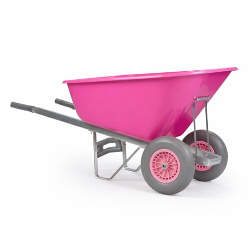 KCT 200L Big Wheelbarrow Pink Garden Barrow Twin Wheel Puncture Proof Tyre for Builders, Equestrian, Stable Yard, Construction