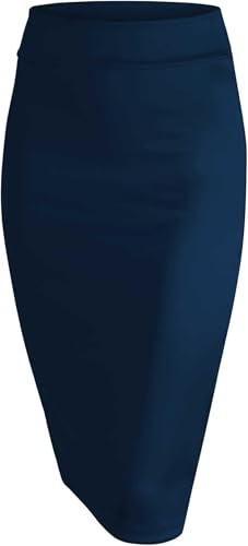 Jupe crayon imprimée avec taille élastique séparée pour femme, longueur midi, longueur genou, jupe pour femme EU 34-48, bleu marine, 48-50