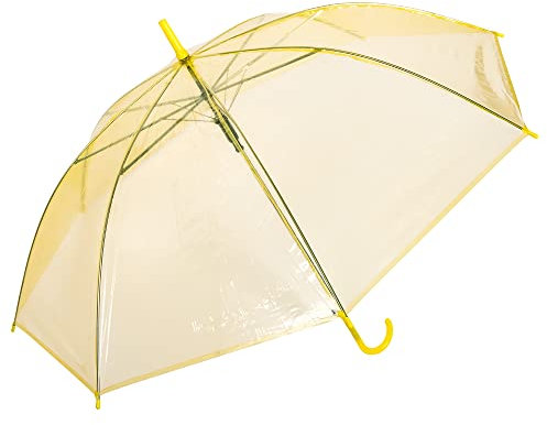 Invero Large See-Through Dome Shaped Stick Umbrella - Anti-UV Protection, Waterproof, Windproof & Lightweight Travel Walking Brolly for all Women, Men and Children - Yellow