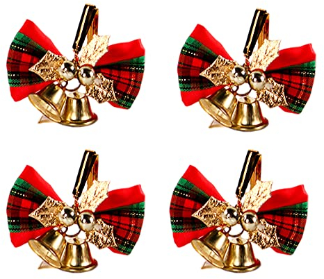 20 Stk Weihnachten Geschenk Schleife mit Glocken,Weihnachtsbogen Weihnachtskranz Schleife Geschenkschleifen Weihnachtsbaum Dekoschleife für Geschenke Zuckertüten Basteln Deko Verzieren,Zwei Glocken A