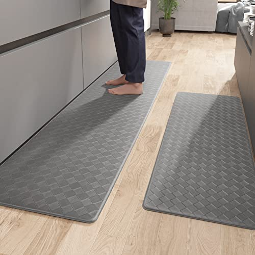 Color G Küchenläufer 44 x 120 + 44 x 180 cm, Anti-Müdigkeit Küchenteppich Waschbar rutschfest, Leder Teppich Küche Öl Resistent, Wasserdicht für Küche, Esszimmer, Wohnzimmer, Büro (Grau)
