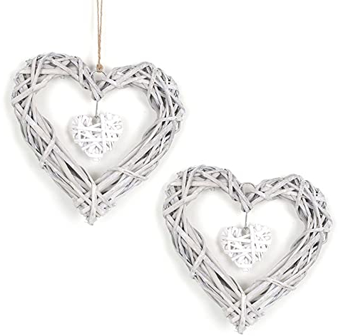Dtoterul Fensterdeko Hängend 2 Stück - Herz Rattan Anhänger, Weidenherz, Moderne Kranz Dekor, Romantische Geflecht Herzförmige Türdeko