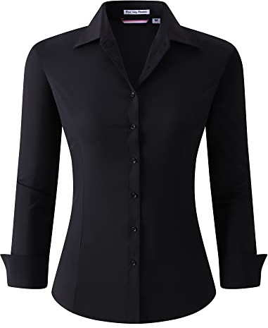 ALEX VANDO - Camicia da donna a maniche lunghe, vestibilità standard, in tessuto elasticizzato, M