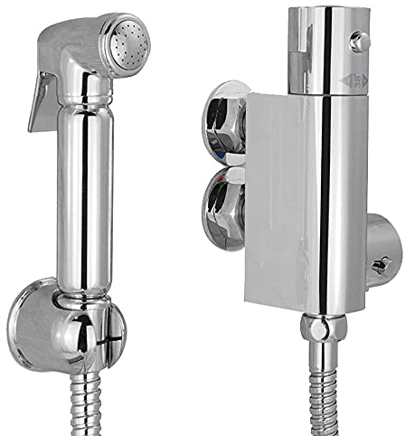 Mezclador termostático Bidet Ducha Cromo Montado en la pared Baño Inodoro Bidet Mezclador Spray Kit Pulverizador Inodoro Bidet Cabezal de ducha para mascotas, baño o inodoro