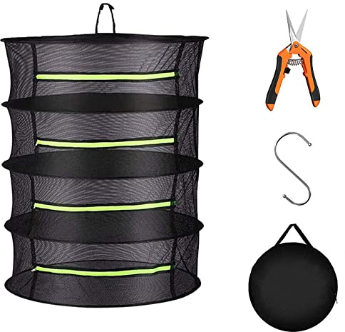 HHKTY Herb Drying Rack Collapsible Mesh Hanging Drying Net With Zipper S Hang Buckle For Drying Bud Seeds Herb Hydroponic plants(Size:4 Layers,Color:Black)