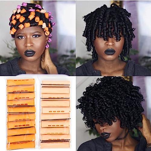 Perm Rods Set for Natural Hair Plastic Cold Wave Rods Orange Perm Rods for Long Short Hair Rollers Hair Curling Rods for Women Hair DIY Hairdressing Tools (20 Count, Orange+Beige)