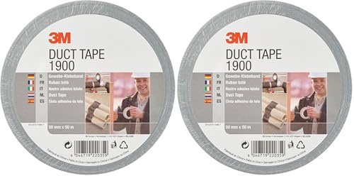 3M 1900 Ruban adhésif économique Gris Argenté Ruban adhésif pour tous les travaux de réparation, d'étiquetage et d'étanchéité, 50 mm x 50 m, 1 x rouleau de ruban adhésif (Lot de 2)
