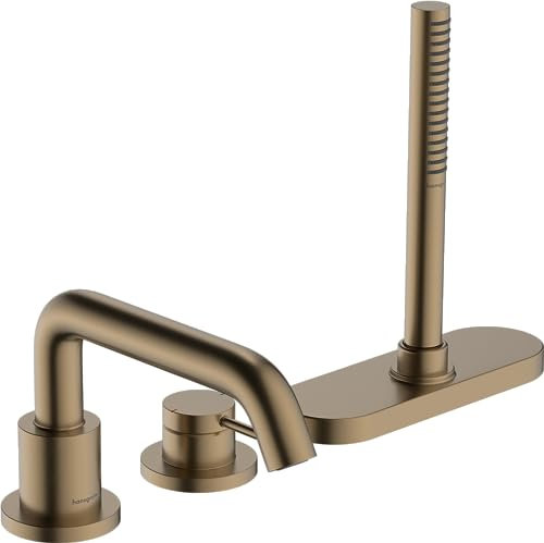 hansgrohe Tecturis S - 3-Loch Badewannenarmatur Wannenrand für 2 Verbraucher, Wannenrandarmatur mit Handbrause, Duschschlauch, Brausehalter und Schlauchbox (sBox), Brushed Bronze