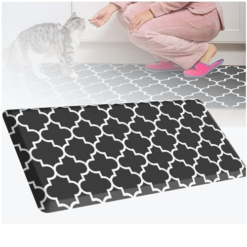 0.47 Pouce Tapis Anti-Fatigue ， PVC Lourd PVC Non-Glissement ImperméAble Tapis De Sol en Mousse à MéMoire De Cuisine ， pour Le Bureau du Puits De Maison,Black-17.3×71