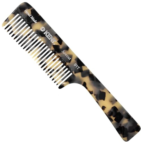 Kent 91T TW Detangler Comb for Women, Wide Tooth Hair Comb for Curly and Wavy Hair - for use in Dry or Wet Hair, Large Handle Shower Comb for Effective Detangling, Handmade Sawcut and Polished