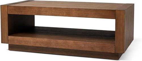 Maven Lane Artemis Coffee Table – 18 Inch Rectangle Table with Storage – Brown Solid Wood – Ideal for Living Room and Lounge