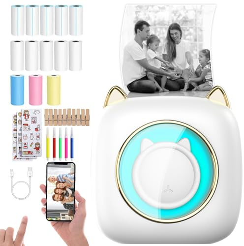 Kvynzz Imprimante Photo Portable, Mini Imprimante Photo Instantané sans Fil, Imprimante Thermique sans Fil BT Imprimante Mobile imprimante Bluetooth et WiFi, pour Notes d'étude, mémo (Bleu)