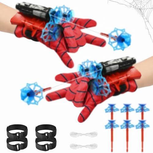 JIASHA Launcher Handschuh, Spiderm Launcher Handschuh Super Spiderm Launcher Spiderm Hero Handschuhe mit Maske und Tattoo Cosplay Spiderm Handschuhe Requisiten Geschenk für Kinder Fans (C)