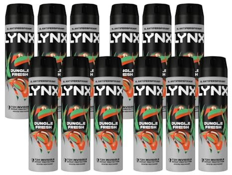 Lynx XL Antiperspirant Jungle Fresh 72H Long Lasting Sweat and Odour Protection Deodorant Spray for Men with Unique Scent of Palm Leaves and Amber, 200ml Pack of 12