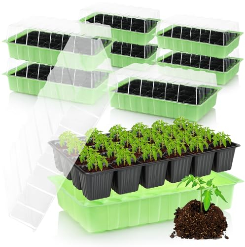 com-four® 8X Zimmergewächshaus, Multitopfplatten mit Deckel, Pflanzkasten mit Anzuchttöpfen für 192 Pflanzen, Anzuchtset für Blumen, Obst und Gemüse (Anzuchtset 4)