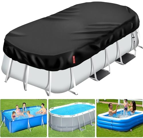 Vniyors Poolabdeckung Rechteckig, Pool Abdeckplane, Uv-Schutz Pool Abdeckplane mit Kordelzug und BodennäGeln für StabilitäT und Einfache Installation (Schwarz, 230×160CM)