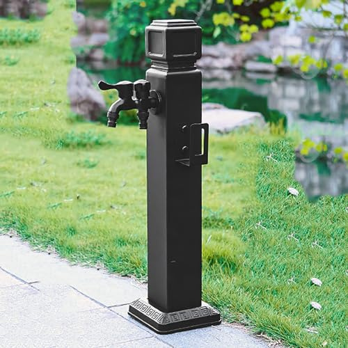 Wassersäule mit 100 cm Spritzpistole Und Schlauchhaken, Wasserzapfsäule Garten Wasserhahn Säule Wasserzapfstelle Frostsicherer Außenwasserhahn (Color : With dual faucet-a, Size : 60cm)