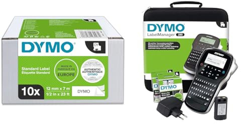 DYMO Original D1-Etikettenband | schwarz auf weiß & LabelManager 280 Tragbares Beschriftungsgerät im Koffer