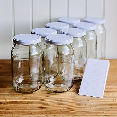 OOPS TOYS Tarros de conservas con tapa de rosca de 900 ml, 16 unidades, con etiquetas, tarros de rosca con tapa, tarros grandes (16 unidades)