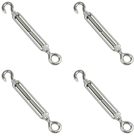 M4 Turnbuckle Eye and Hook, 304 Stainless Steel Heavy Duty Adjustable Turnbuckle Wire Rope Tensioner for Outdoor Tents Garden Hanging, Pack of 4