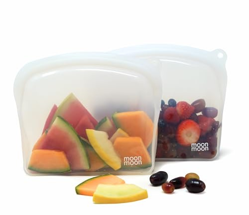 Moonmoon Free Standing Silicone Pouch Bags | Reusable SIlicone Freezer Bags (Clear - 1200ml)