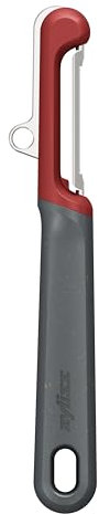Zyliss Pelador de piel suave, pelador de frutas y verduras extra afilado con paja de trigo sostenible, agarre cómodo, cubierta para seguridad, acero inoxidable, apto para lavavajillas