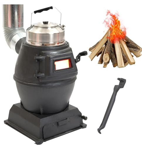 Poele a Bois, Réchauds de Camping avec fenêtre de Vue, Cuisiniere Bois Charbon, Fonte Mini Poêle à Charbon Chauffage et Cuisson, Mini Poêle à Charbon pour Tente,intérieur,Villa, Chauffage