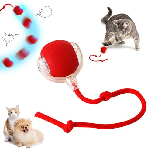 Interaktives Katzenspielzeug Rolling Katzenball mit LED Licht, Automatischer 360 Grad Rollbal Katzenspielzeug Selbstbeschäftigung mit USB Wiederaufladbarer, Interaktiver Katzenball für Katzen (A)