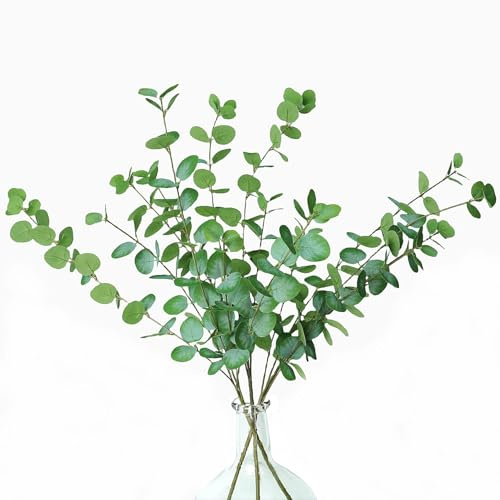 Avoik Künstliche Pflanzen Eukalyptus Deko, Kunstpflanzen 85 cm Grüner Eukalyptusstiel Künstliche Eukalyptus Zweige Blätter Gefälschte Pflanze für Hochzeit, Garten, Haus Büro Tischdeko, 3 Bündel