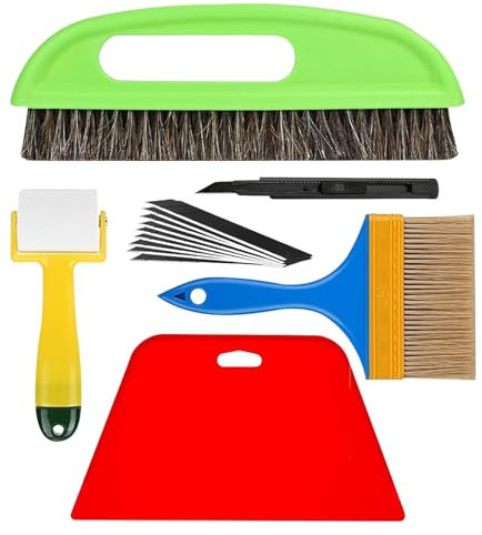6-teilig Tapezierwerkzeug Set, Tapezierset Werkzeug inklusive Tapetenglätter, Tapezierbürste, Tapeziermesser, Tapeten Nahtroller, Tapezierset für Klebekontakt Fensterfolie Anwendungs-Set Vinyl