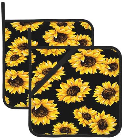 Set di 2 presine da cucina con stampa di girasole, per donne e uomini, per cucinare al forno a microonde
