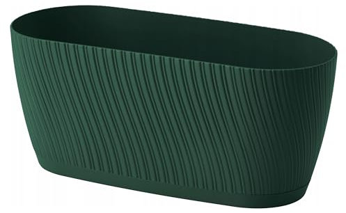 Trough Plant Pot Long Plastic Box Planter Succulent Garden Window Herb Flower Oval Textured Flowerpot (Moss green)