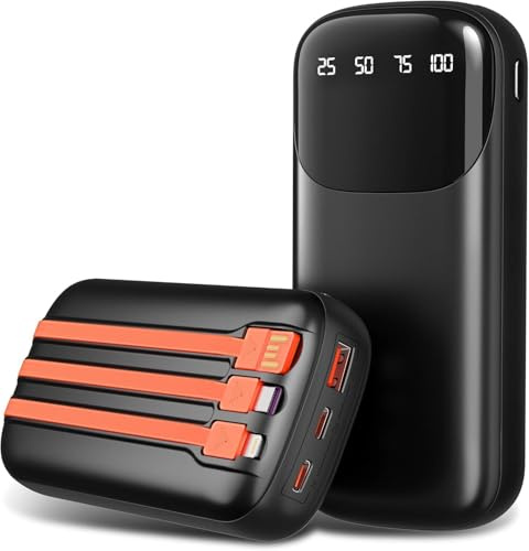Newest 30000mAh 45W Power Bank Battery Pack, Portable Phone Charger with Built-in 3 Cables, Pocket Size, 3 Charging Ports, Smart Digital Battery Display, for iPhone/Tablet