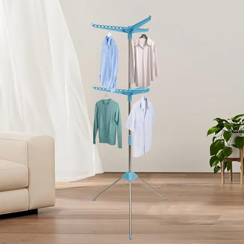 Tendedero de ropa con 3 brazos giratorios, riel de lavandería plegable, ahorro de espacio, perchero, portátil, exterior, interior, estante de lavandería plegable, trípode de acero inoxidable,