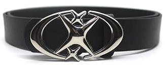 EMMIOL Cooler Y2K Gürtel Damen Schwarz BB Gürtel Silber Schnalle Oval D Ring Stern Gürtel Trendy Streetwear Punk für Jeans, Schwarz 1-Buchstabe D, Fits 28 -34  Waist